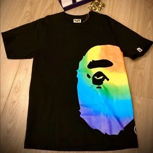 Authentic mens Bathing Ape BAPE rainbow M shirt